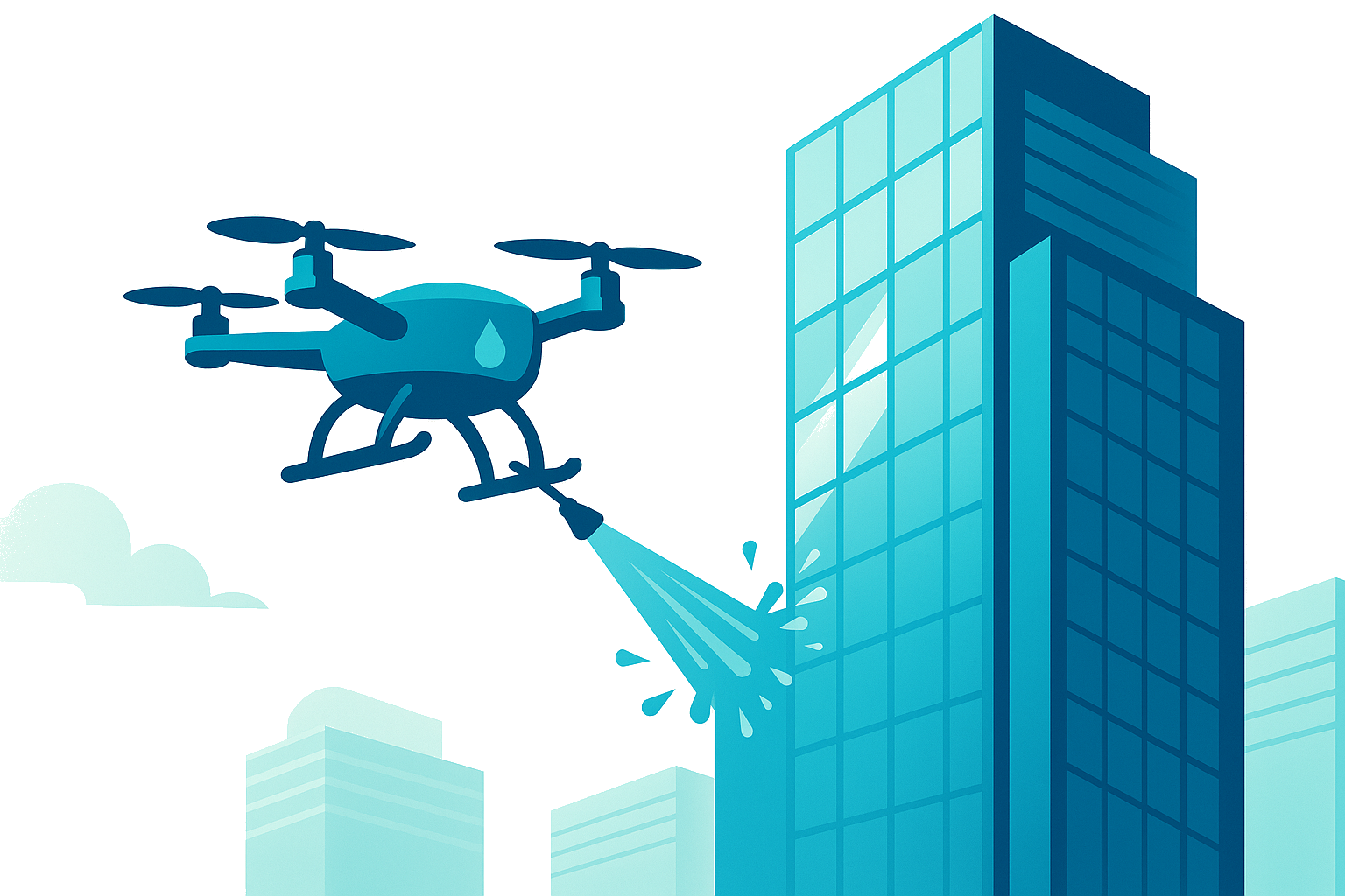 Drone cleaning a glass high-rise